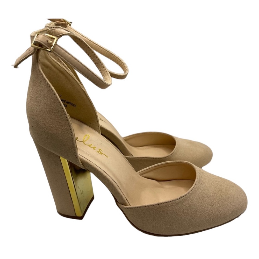 Lulu’s Women’s Ankle Straps Block Heels color Beige Gold Size 7